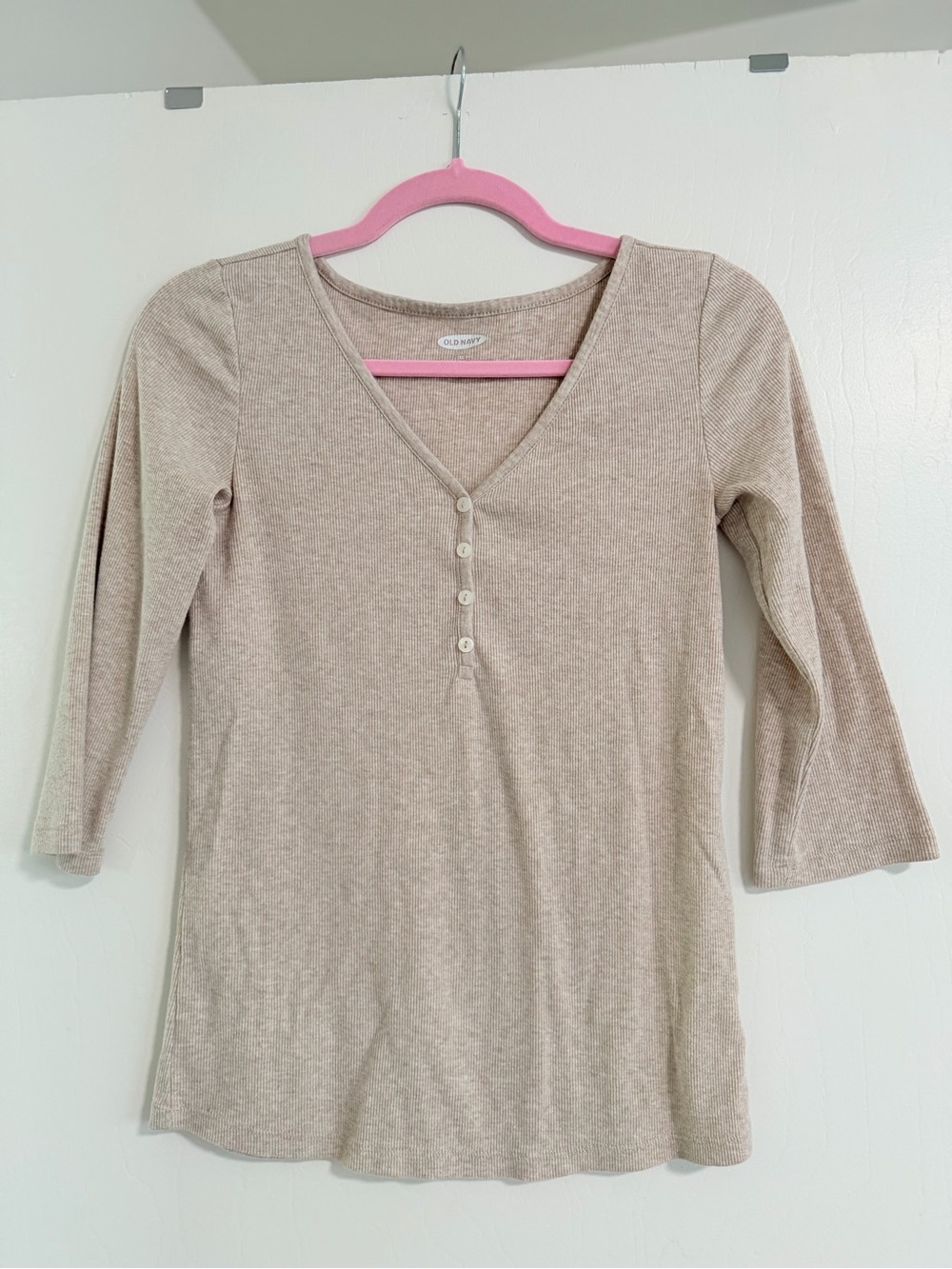 Old Navy Neutral Tan Ribbed Henley Top